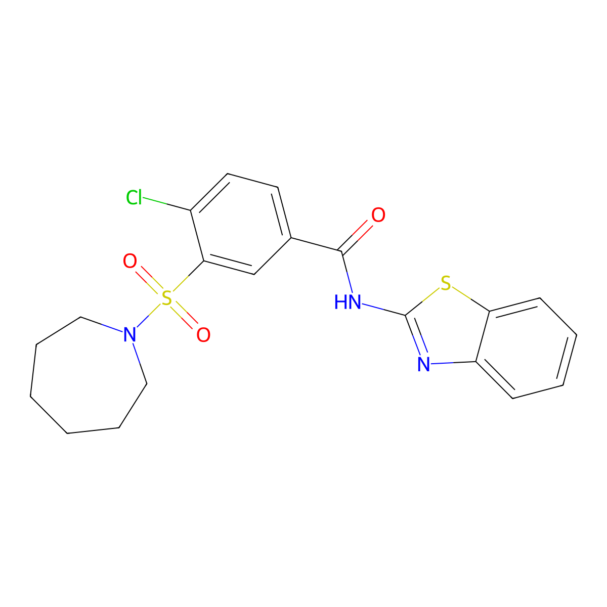 3-(azepan-1-ylsulfonyl)-N-(1,3-benzothiazol-2-yl)-4-chlorobenzamide molecular structure, CAS 569314-15-4