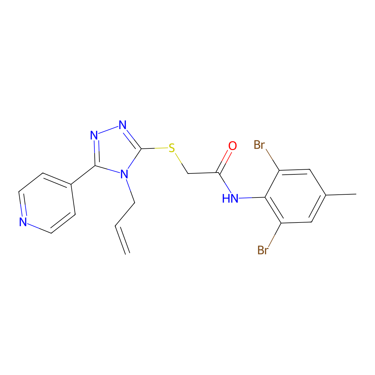 N-(2,6-dibromo-4-methylphenyl)-2-{[4-(prop-2-en-1-yl)-5-(pyridin-4-yl)-4H-1,2,4-triazol-3-yl]sulfanyl}acetamide molecular structure, CAS 569315-48-6