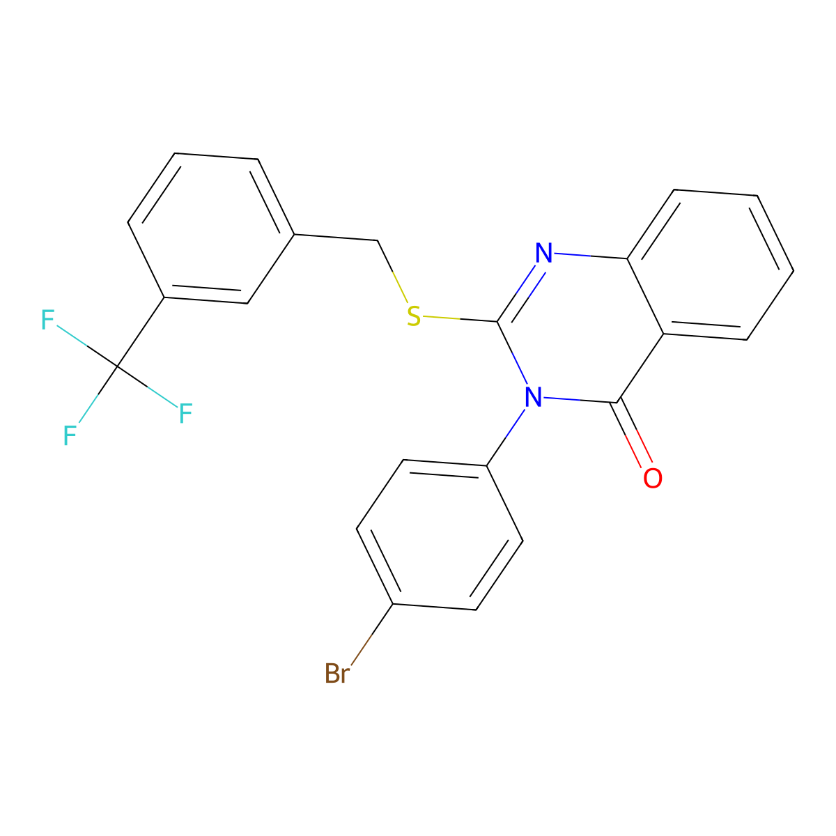 3-(4-Bromophenyl)-2-((3-(trifluoromethyl)benzyl)thio)-4(3H)-quinazolinone molecular structure, CAS 569322-93-6