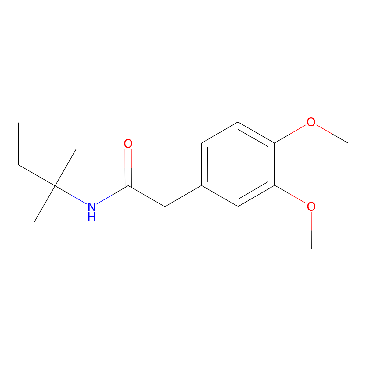 2-(3,4-dimethoxyphenyl)-N-(2-methylbutan-2-yl)acetamide molecular structure, CAS 569365-56-6