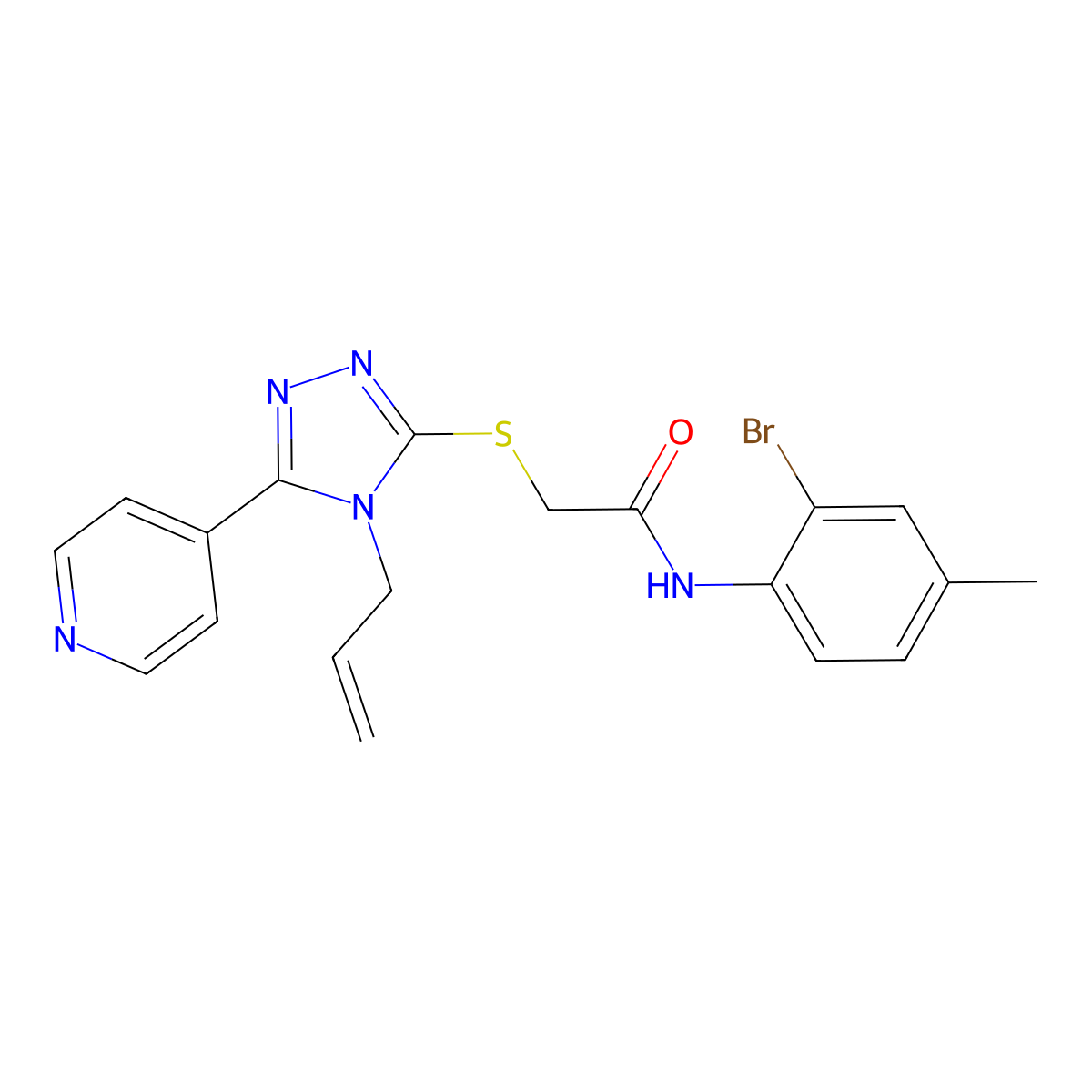 N-(2-bromo-4-methylphenyl)-2-{[4-(prop-2-en-1-yl)-5-(pyridin-4-yl)-4H-1,2,4-triazol-3-yl]sulfanyl}acetamide molecular structure, CAS 569369-05-7