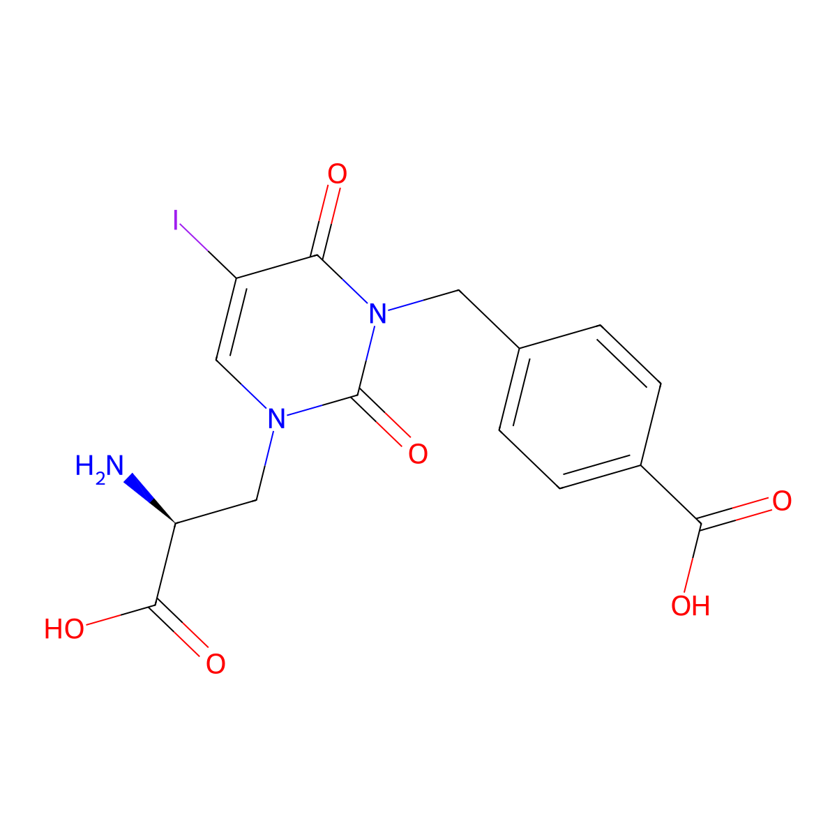 4-[[3-[(2S)-2-amino-2-carboxyethyl]-5-iodo-2,6-dioxopyrimidin-1-yl]methyl]benzoic acid molecular structure, CAS 569371-10-4
