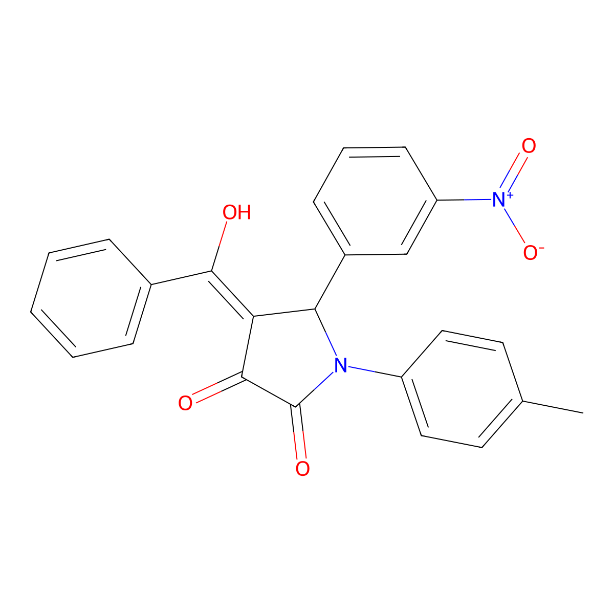 4-[Hydroxy(phenyl)methylidene]-1-(4-methylphenyl)-5-(3-nitrophenyl)pyrrolidine-2,3-dione molecular structure, CAS 5694-29-1