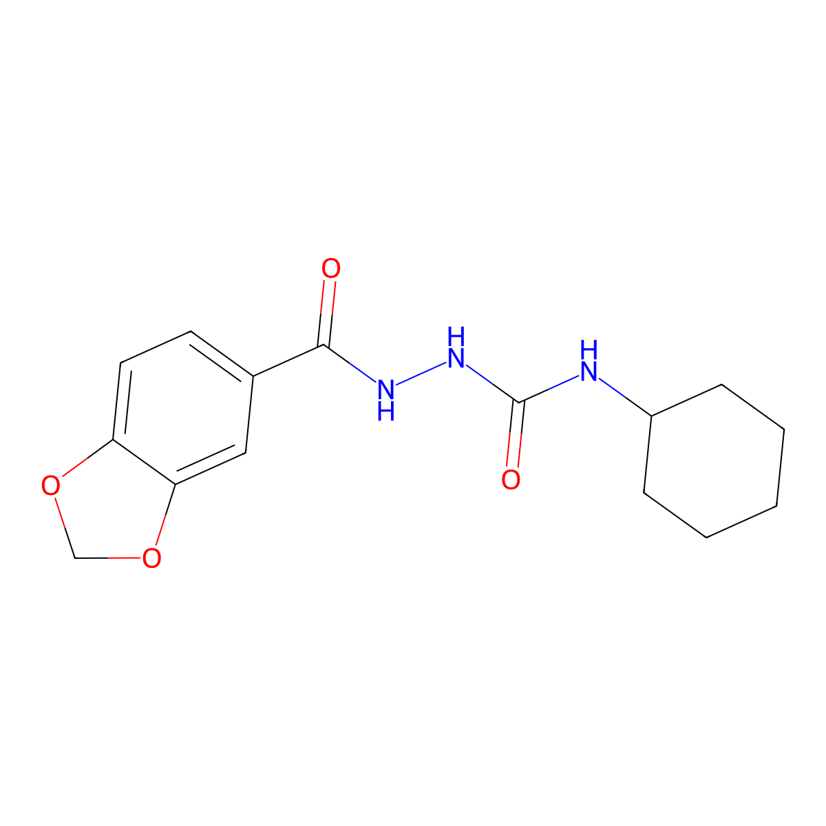 2-(1,3-benzodioxol-5-ylcarbonyl)-N-cyclohexylhydrazinecarboxamide molecular structure, CAS 5694-35-9
