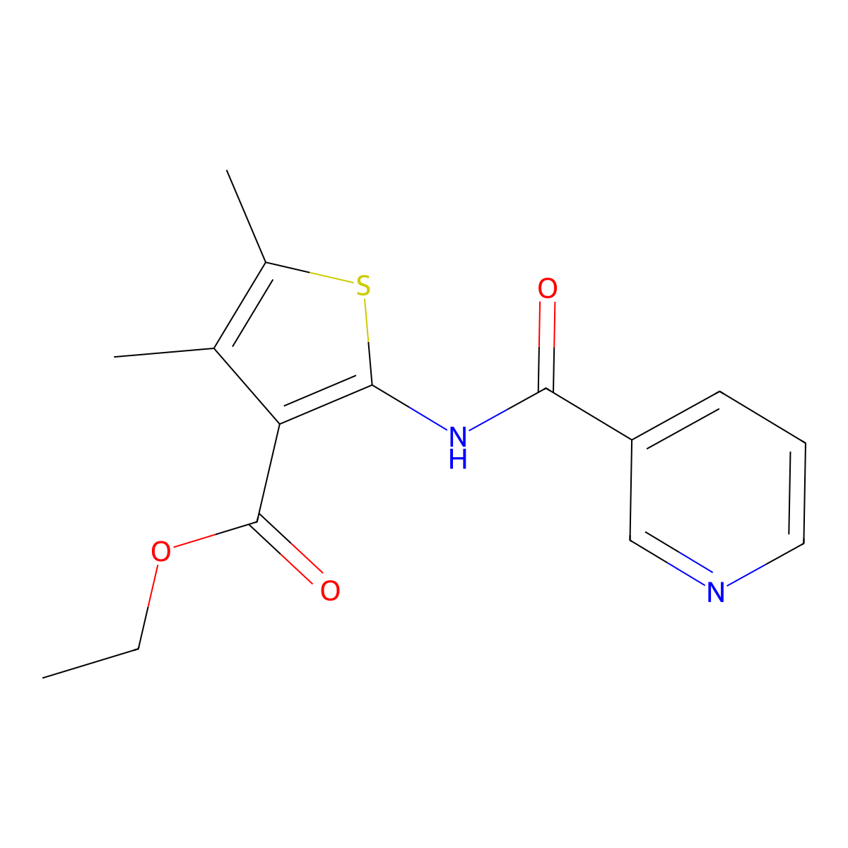 Ethyl 4,5-dimethyl-2-(pyridine-3-carbonylamino)thiophene-3-carboxylate molecular structure, CAS 5694-42-8
