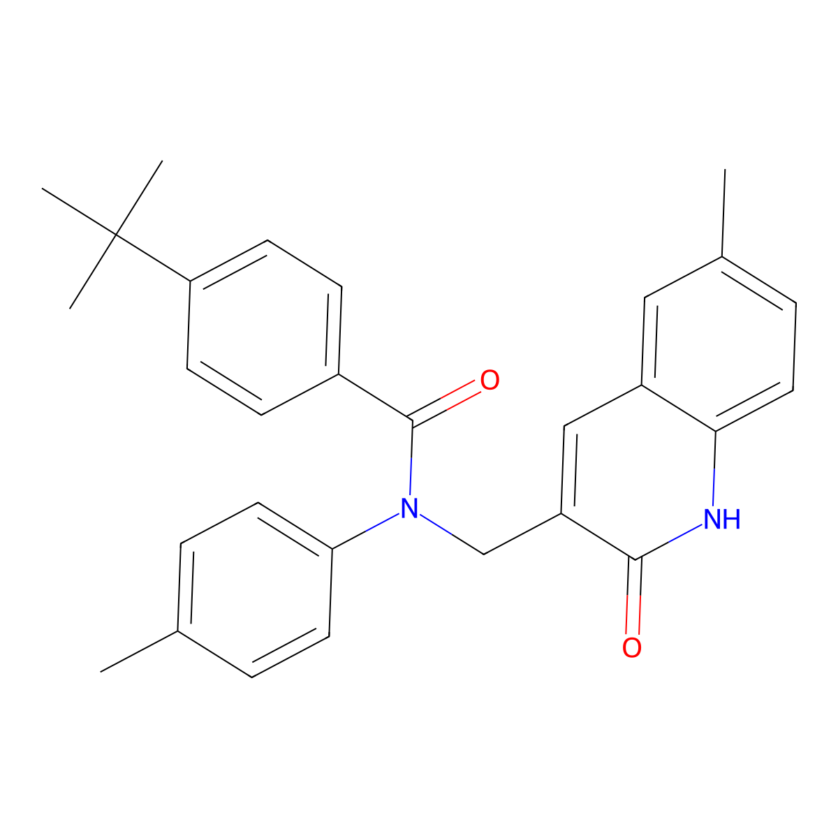 4-tert-butyl-N-[(6-methyl-2-oxo-1H-quinolin-3-yl)methyl]-N-(4-methylphenyl)benzamide molecular structure, CAS 5694-61-1