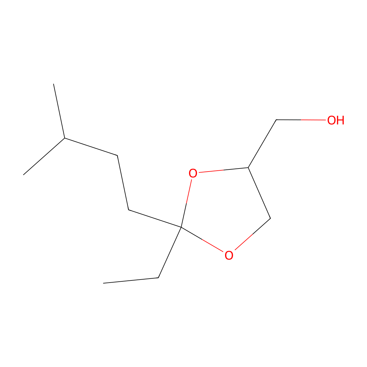 1,3-Dioxolane-4-methanol, 2-ethyl-2-isopentyl- molecular structure, CAS 5694-83-7