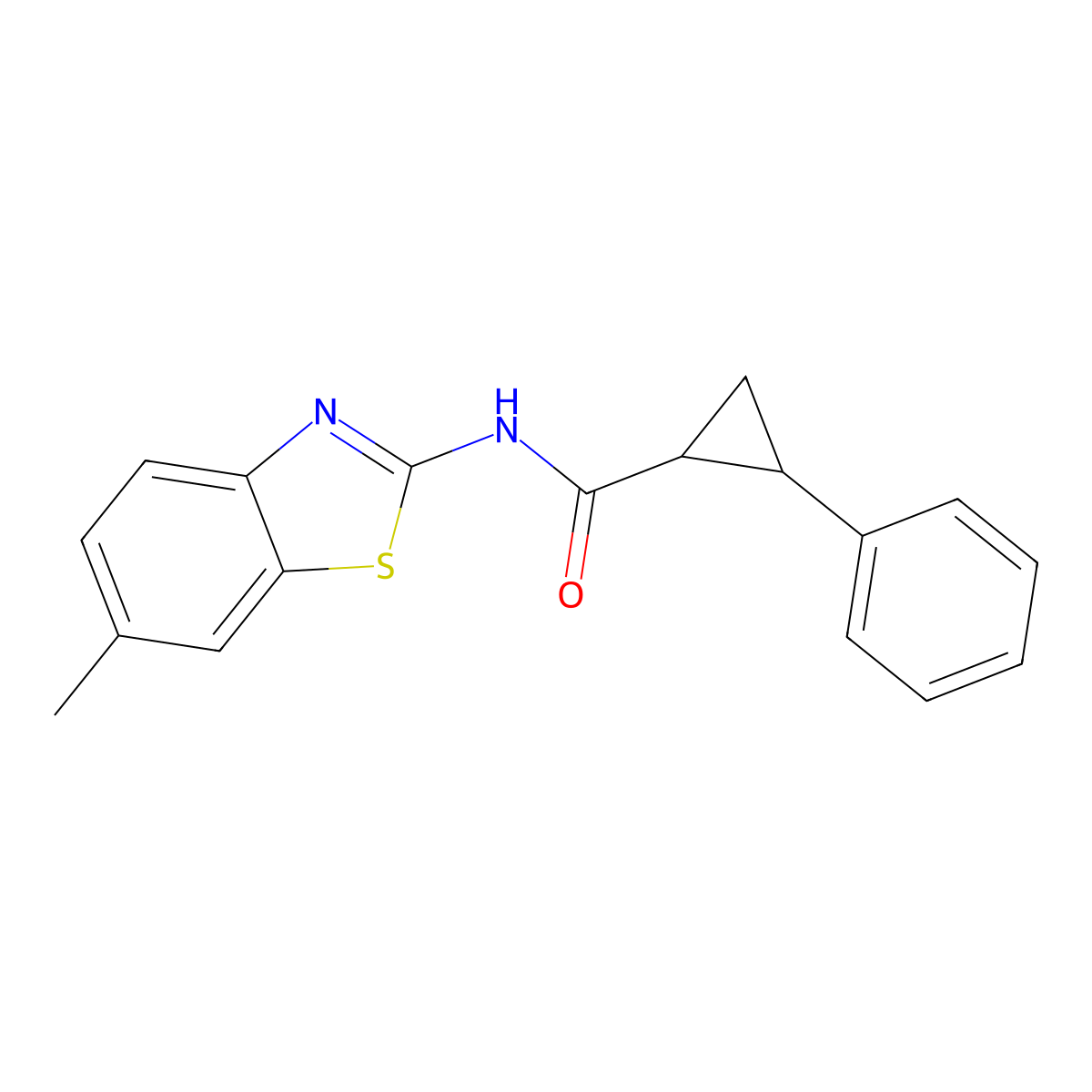 N-(6-Methyl-1,3-benzothiazol-2-yl)-2-phenylcyclopropanecarboxamide molecular structure, CAS 5695-23-8