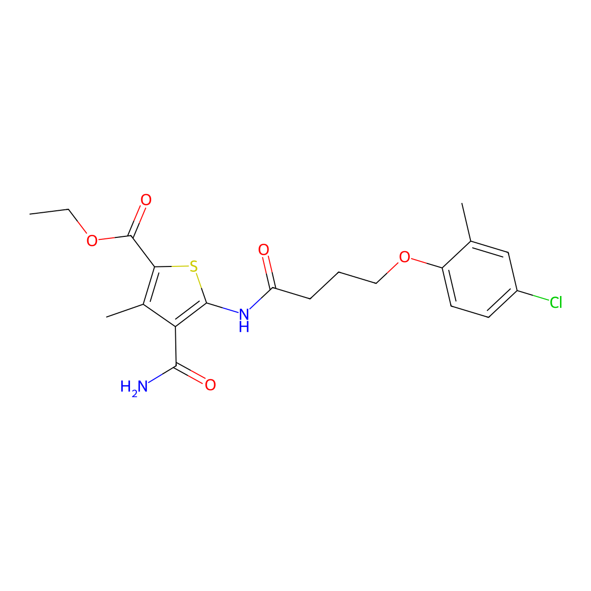 Ethyl 4-carbamoyl-5-[4-(4-chloro-2-methylphenoxy)butanoylamino]-3-methylthiophene-2-carboxylate molecular structure, CAS 5695-79-4