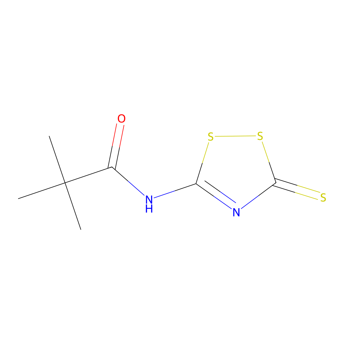 2,2-dimethyl-N-(5-sulfanylidene-1,2,4-dithiazol-3-yl)propanamide molecular structure, CAS 56950-66-4