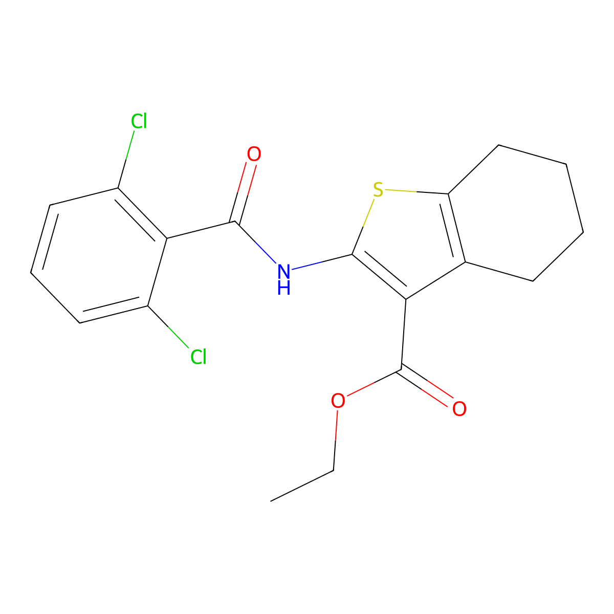 Ethyl 2-[(2,6-dichlorobenzoyl)amino]-4,5,6,7-tetrahydro-1-benzothiophene-3-carboxylate molecular structure, CAS 5696-88-8