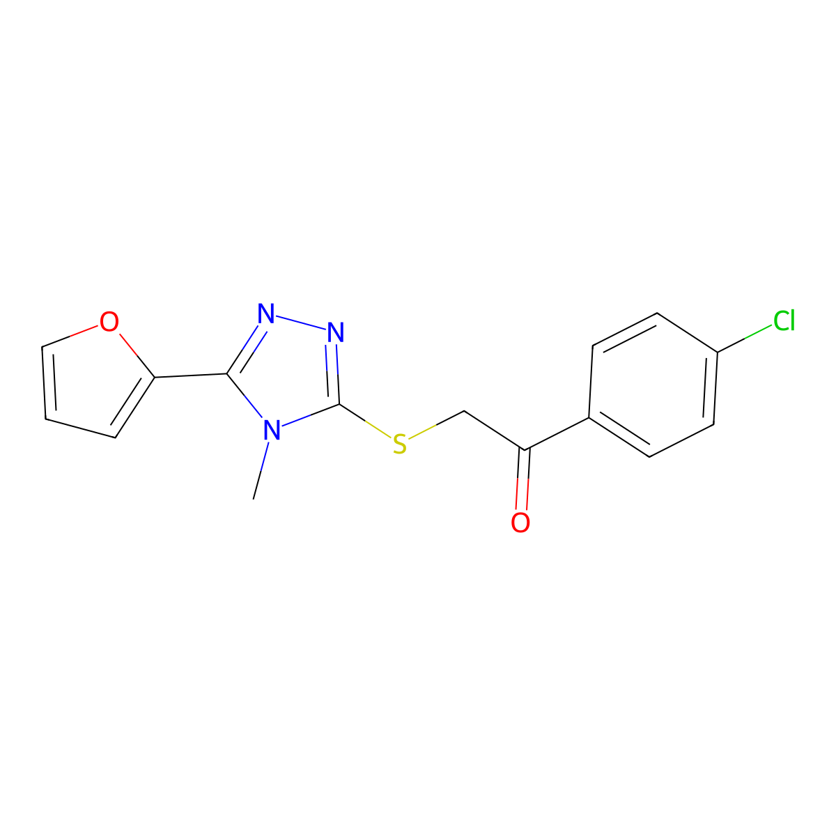 1-(4-chlorophenyl)-2-{[5-(furan-2-yl)-4-methyl-4H-1,2,4-triazol-3-yl]sulfanyl}ethan-1-one molecular structure, CAS 569644-75-3