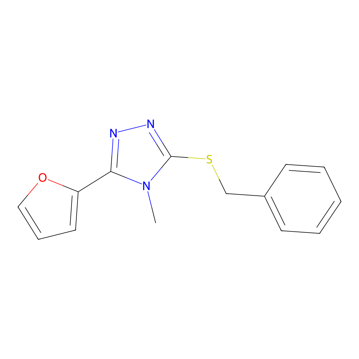 3-(benzylsulfanyl)-5-(furan-2-yl)-4-methyl-4H-1,2,4-triazole molecular structure, CAS 569644-78-6