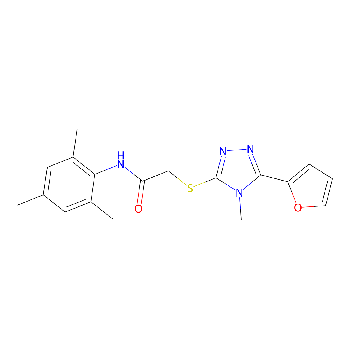 2-{[5-(furan-2-yl)-4-methyl-4H-1,2,4-triazol-3-yl]sulfanyl}-N-(2,4,6-trimethylphenyl)acetamide molecular structure, CAS 569644-83-3