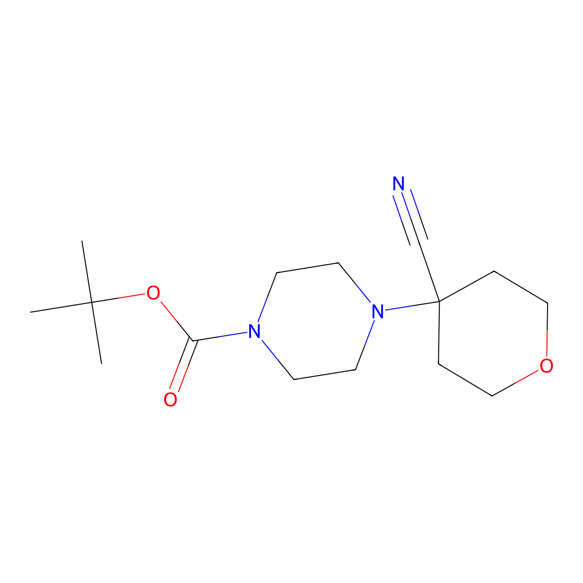 Tert-butyl 4-(4-cyanooxan-4-yl)piperazine-1-carboxylate molecular structure, CAS 569652-93-3