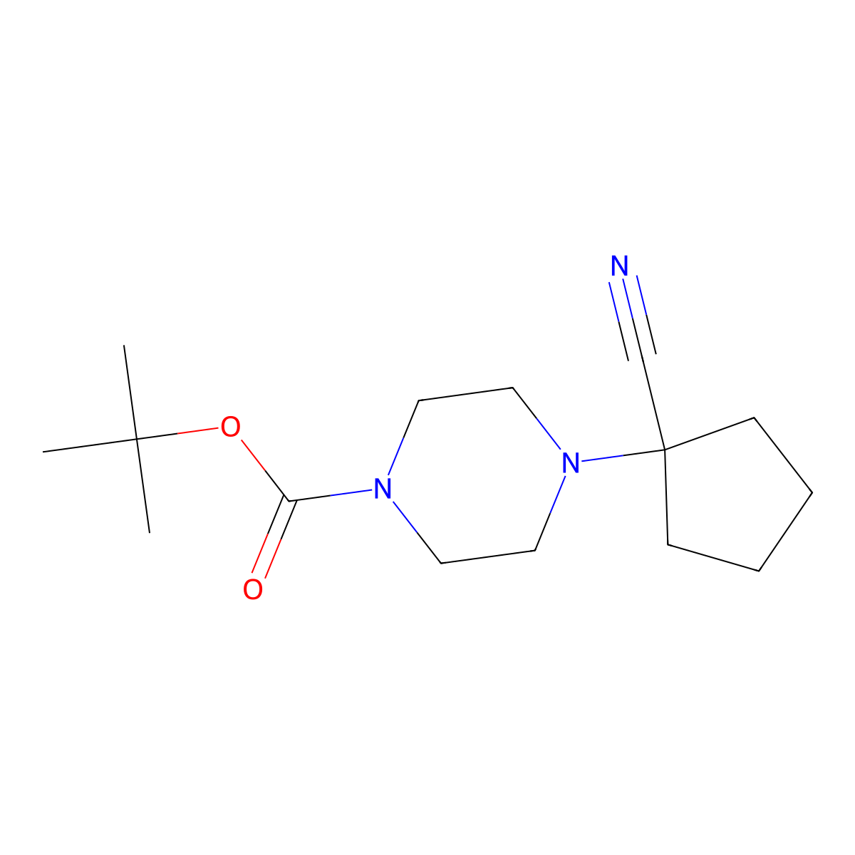 Tert-butyl 4-(1-cyanocyclopentyl)piperazine-1-carboxylate molecular structure, CAS 569652-98-8