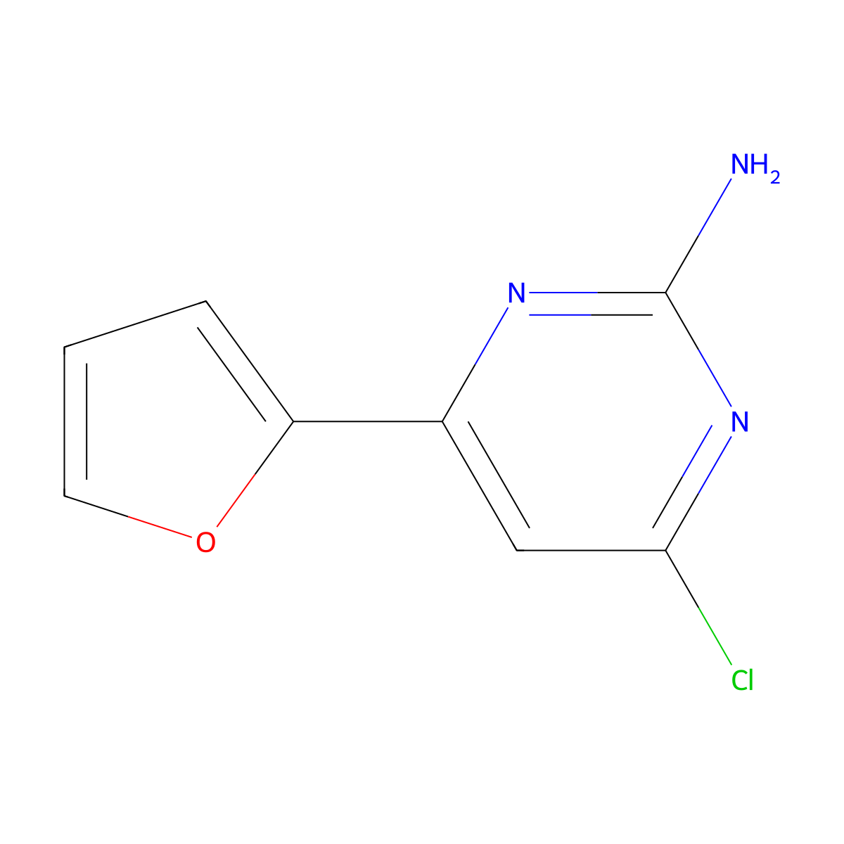 4-Chloro-6-(2-furanyl)-2-pyrimidinamine molecular structure, CAS 569657-93-8