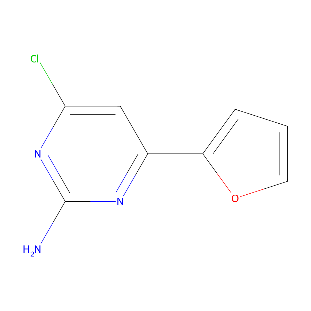 4-Chloro-6-(2-furanyl)-2-pyrimidinamine molecular structure, CAS 569657-93-8
