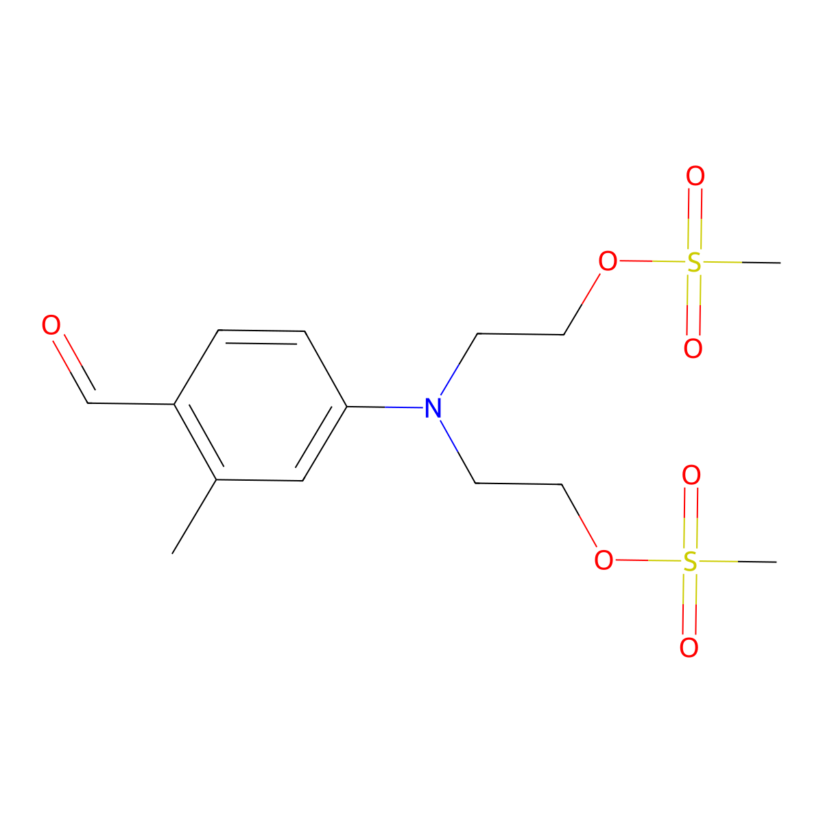 4-(Bis(2-((methylsulfonyl)oxy)ethyl)amino)-2-methylbenzaldehyde molecular structure, CAS 56967-08-9