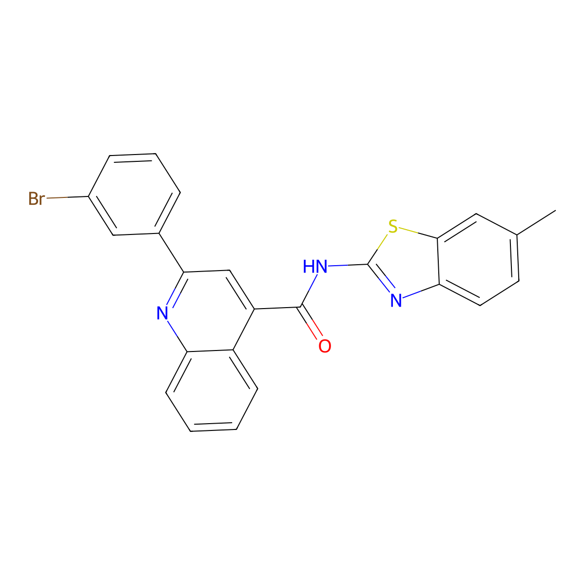 2-(3-bromophenyl)-N-(6-methyl-1,3-benzothiazol-2-yl)quinoline-4-carboxamide molecular structure, CAS 5698-70-4