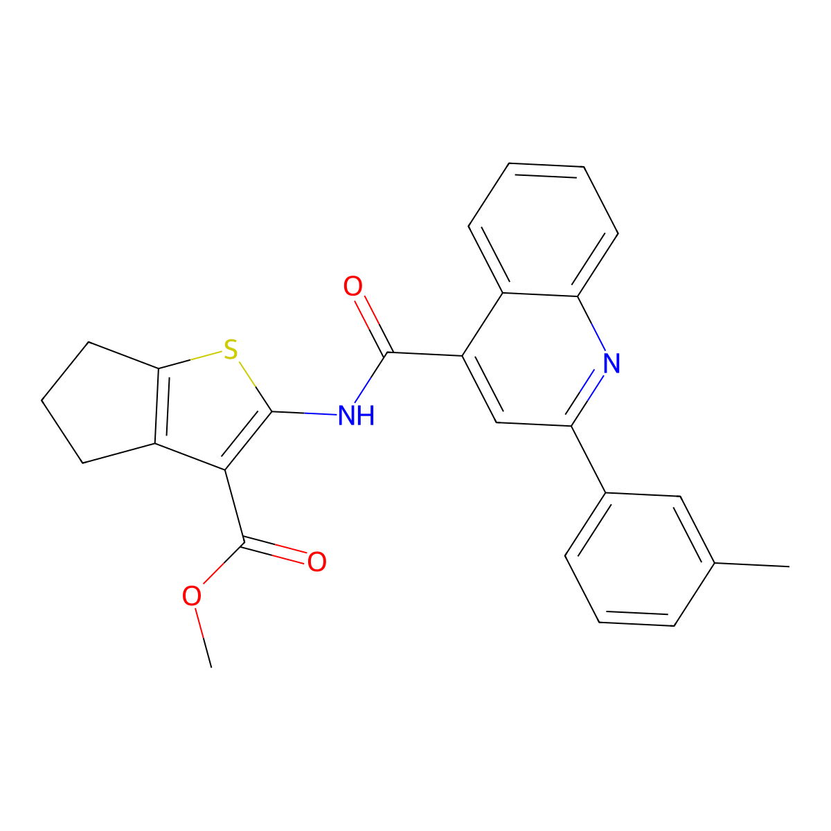 methyl 2-[[2-(3-methylphenyl)quinoline-4-carbonyl]amino]-5,6-dihydro-4H-cyclopenta[b]thiophene-3-carboxylate molecular structure, CAS 5698-93-1