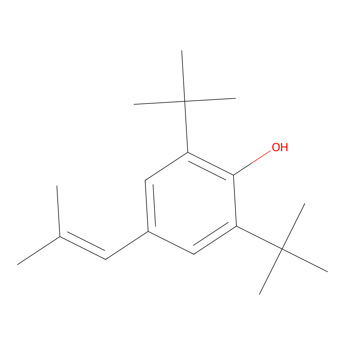Phenol, 2,6-bis(1,1-dimethylethyl)-4-(2-methyl-1-propenyl)- molecular structure, CAS 56980-23-5