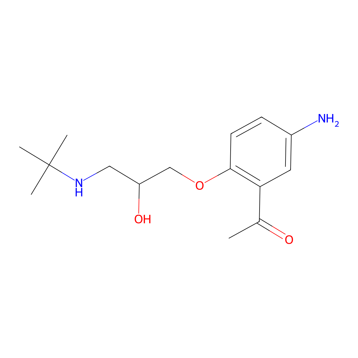 1-(5-Amino-2-(3-((1,1-dimethylethyl)amino)-2-hydroxypropoxy)phenyl)ethanone molecular structure, CAS 56980-94-0
