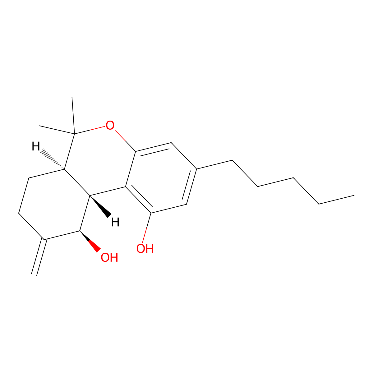 (6aR,10R,10aR)-6,6-dimethyl-9-methylidene-3-pentyl-7,8,10,10a-tetrahydro-6aH-benzo(c)chromene-1,10-diol molecular structure, CAS 56986-42-6