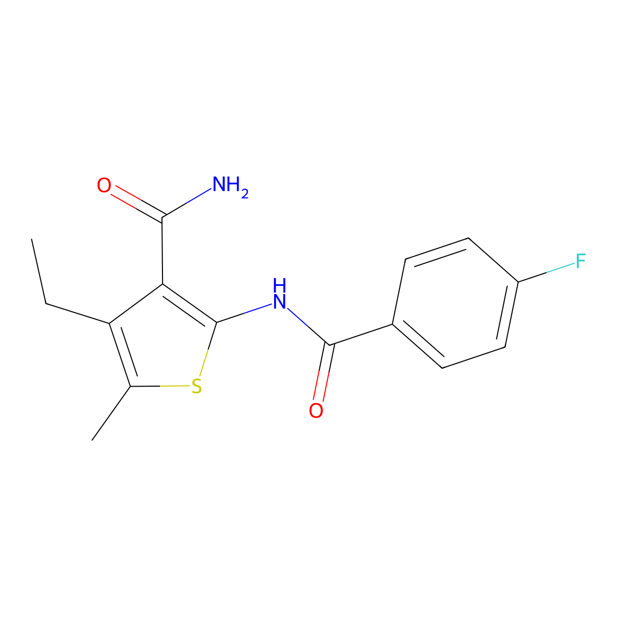 4-Ethyl-2-{[(4-fluorophenyl)carbonyl]amino}-5-methylthiophene-3-carboxamide molecular structure, CAS 5699-05-8