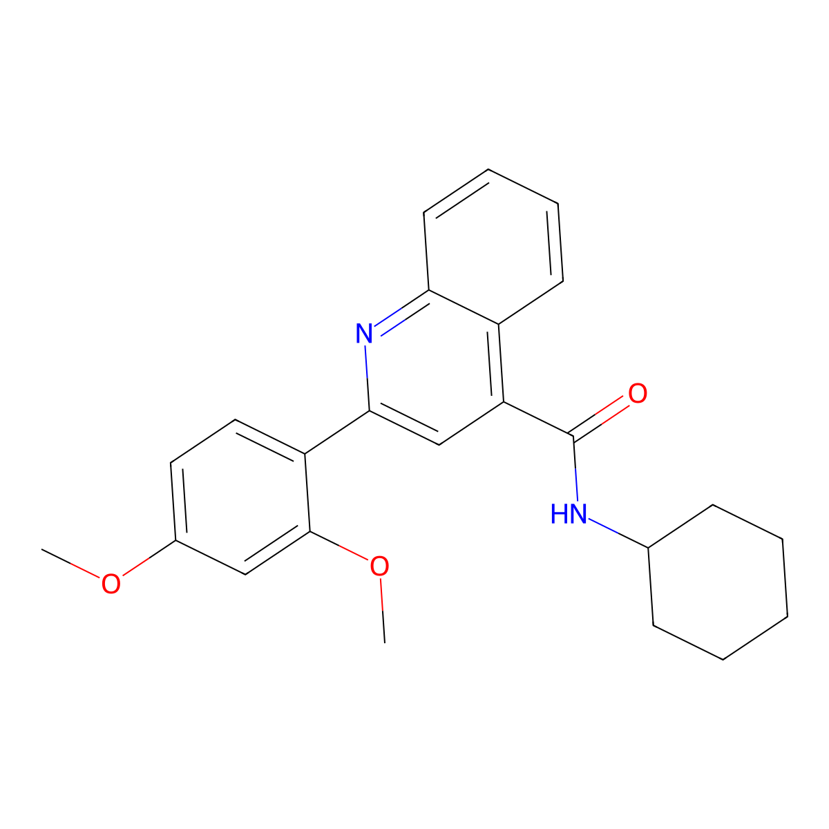 N-cyclohexyl-2-(2,4-dimethoxyphenyl)quinoline-4-carboxamide molecular structure, CAS 5699-17-2