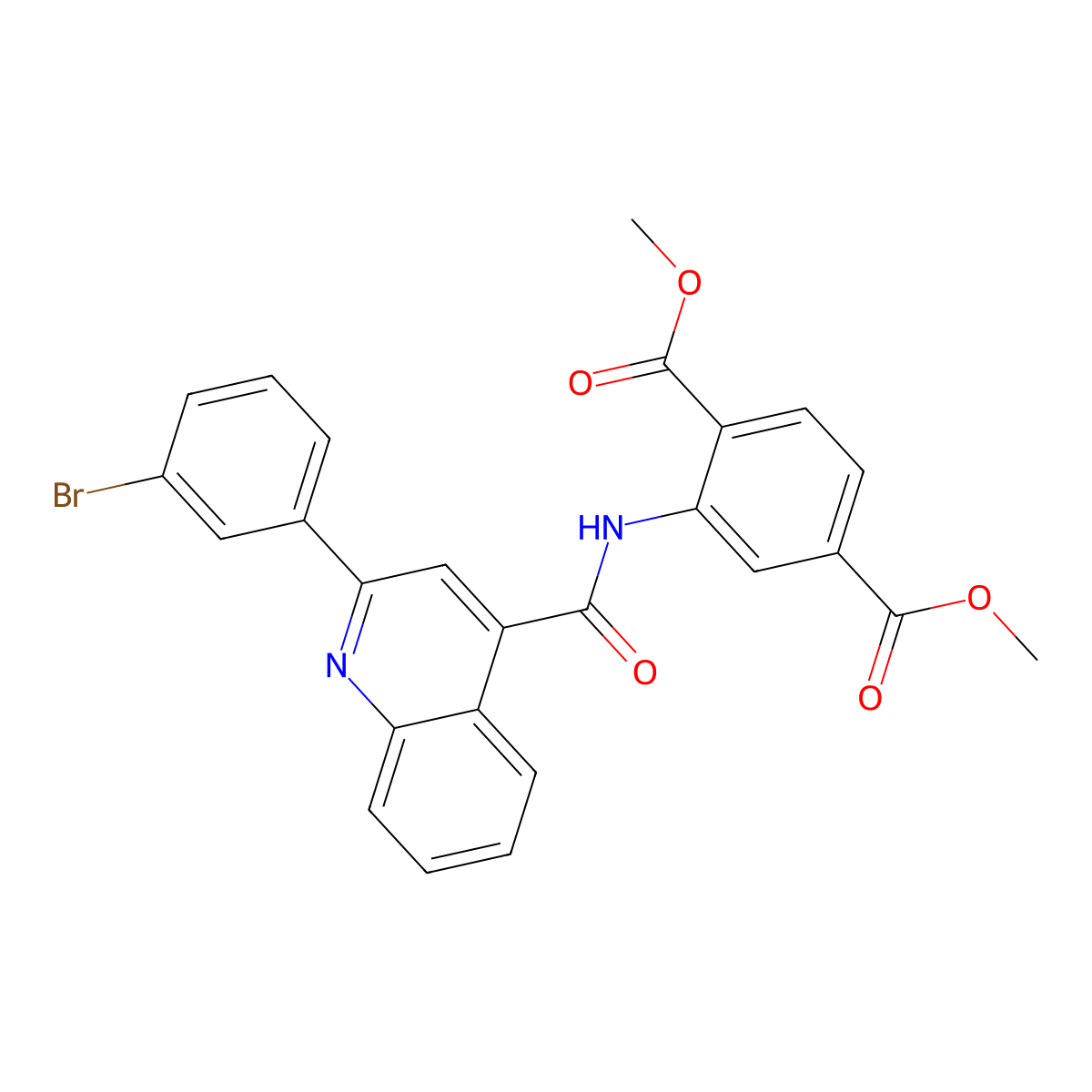 Dimethyl 2-({[2-(3-bromophenyl)quinolin-4-yl]carbonyl}amino)benzene-1,4-dicarboxylate molecular structure, CAS 5699-36-5