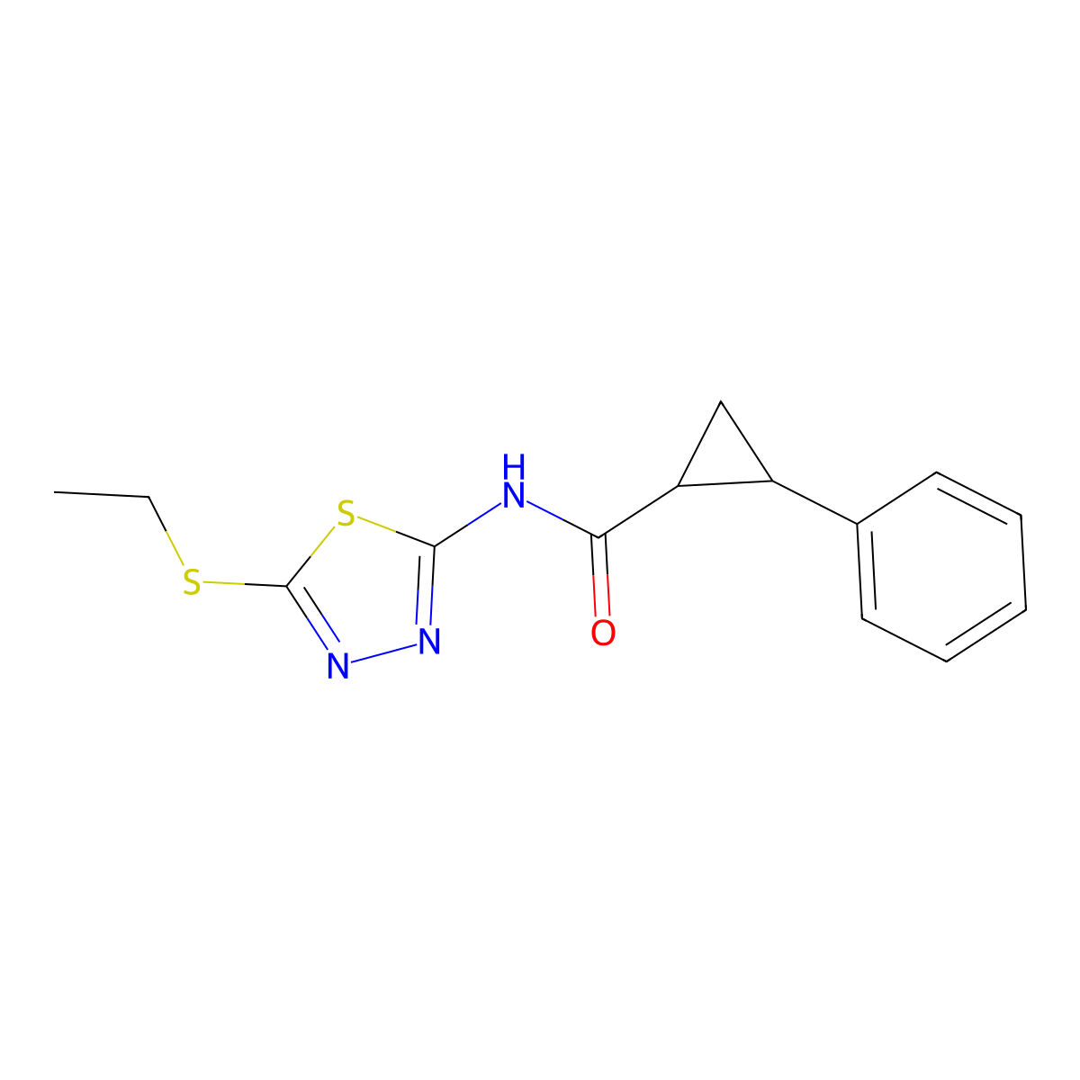 N-[5-(ethylsulfanyl)-1,3,4-thiadiazol-2-yl]-2-phenylcyclopropanecarboxamide molecular structure, CAS 5699-64-9