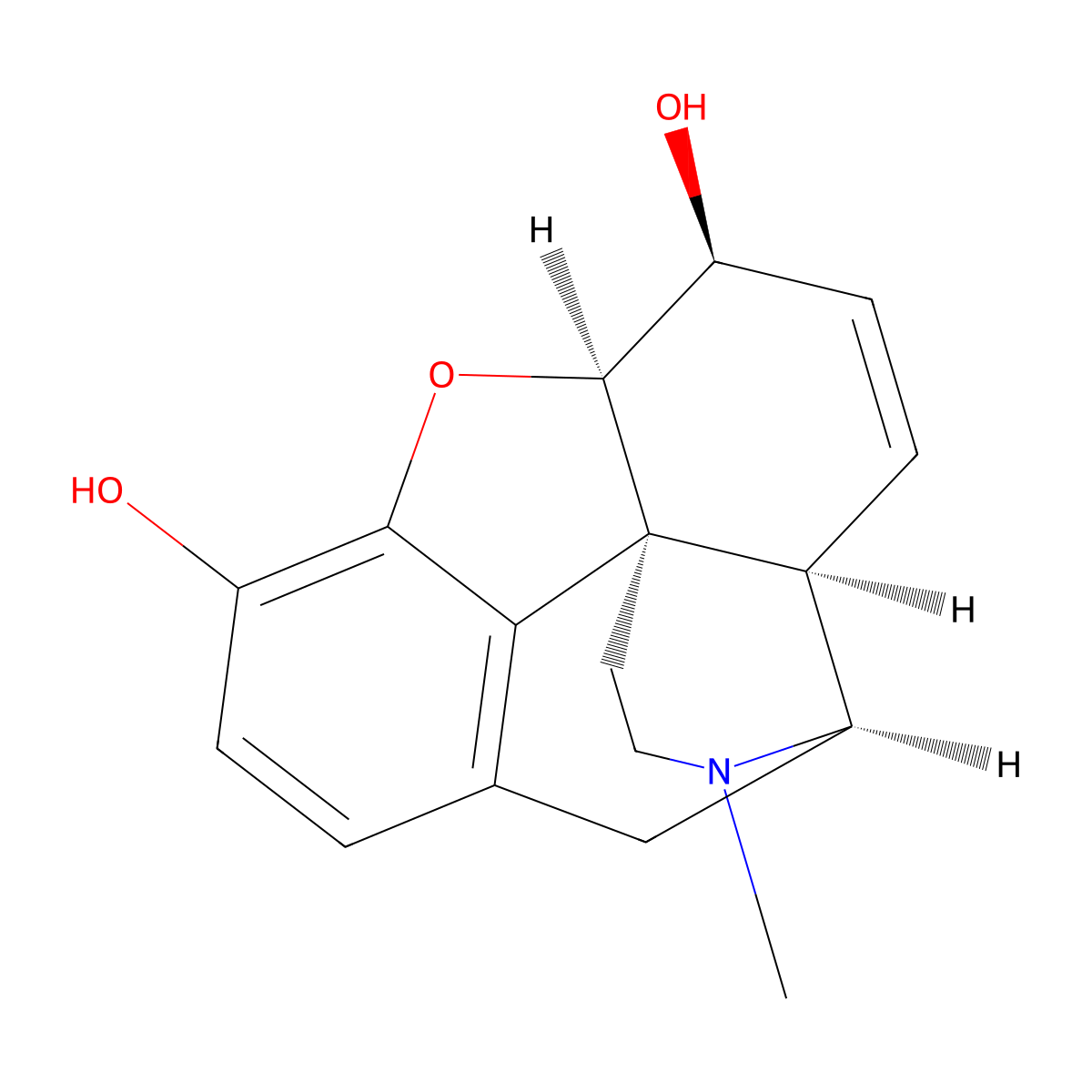 Morphine molecular structure, CAS 57-27-2