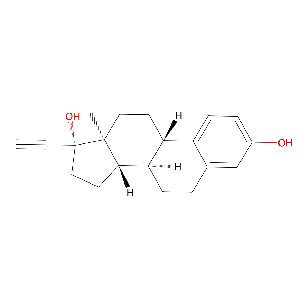Ethinylestradiol molecular structure, CAS 57-63-6
