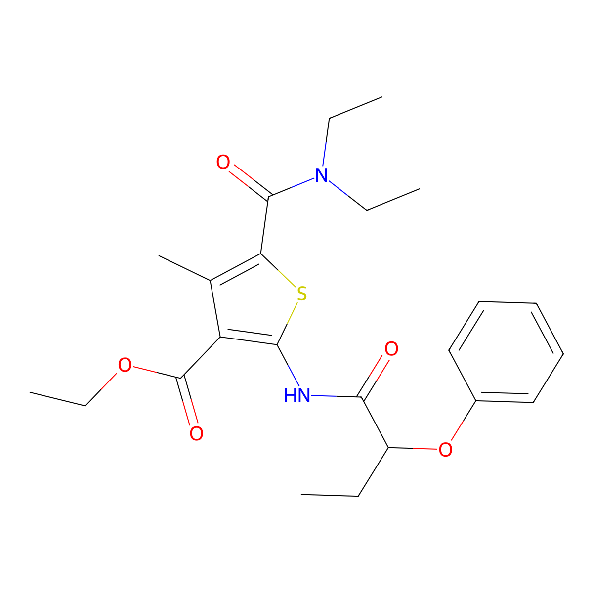 Ethyl 5-(diethylcarbamoyl)-4-methyl-2-(2-phenoxybutanoylamino)thiophene-3-carboxylate molecular structure, CAS 5700-35-6