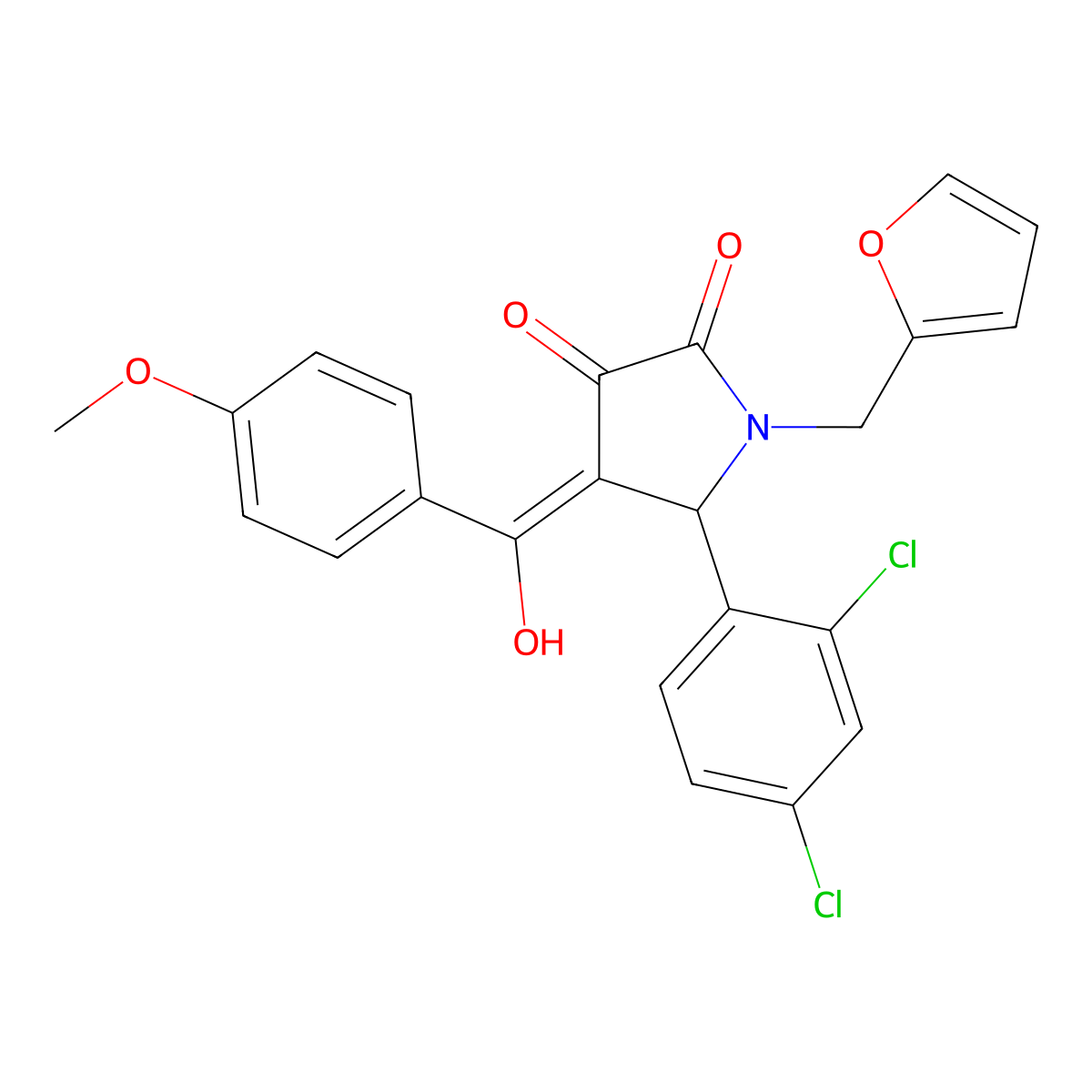 5-(2,4-Dichlorophenyl)-1-(furan-2-ylmethyl)-4-[hydroxy-(4-methoxyphenyl)methylidene]pyrrolidine-2,3-dione molecular structure, CAS 5700-73-2