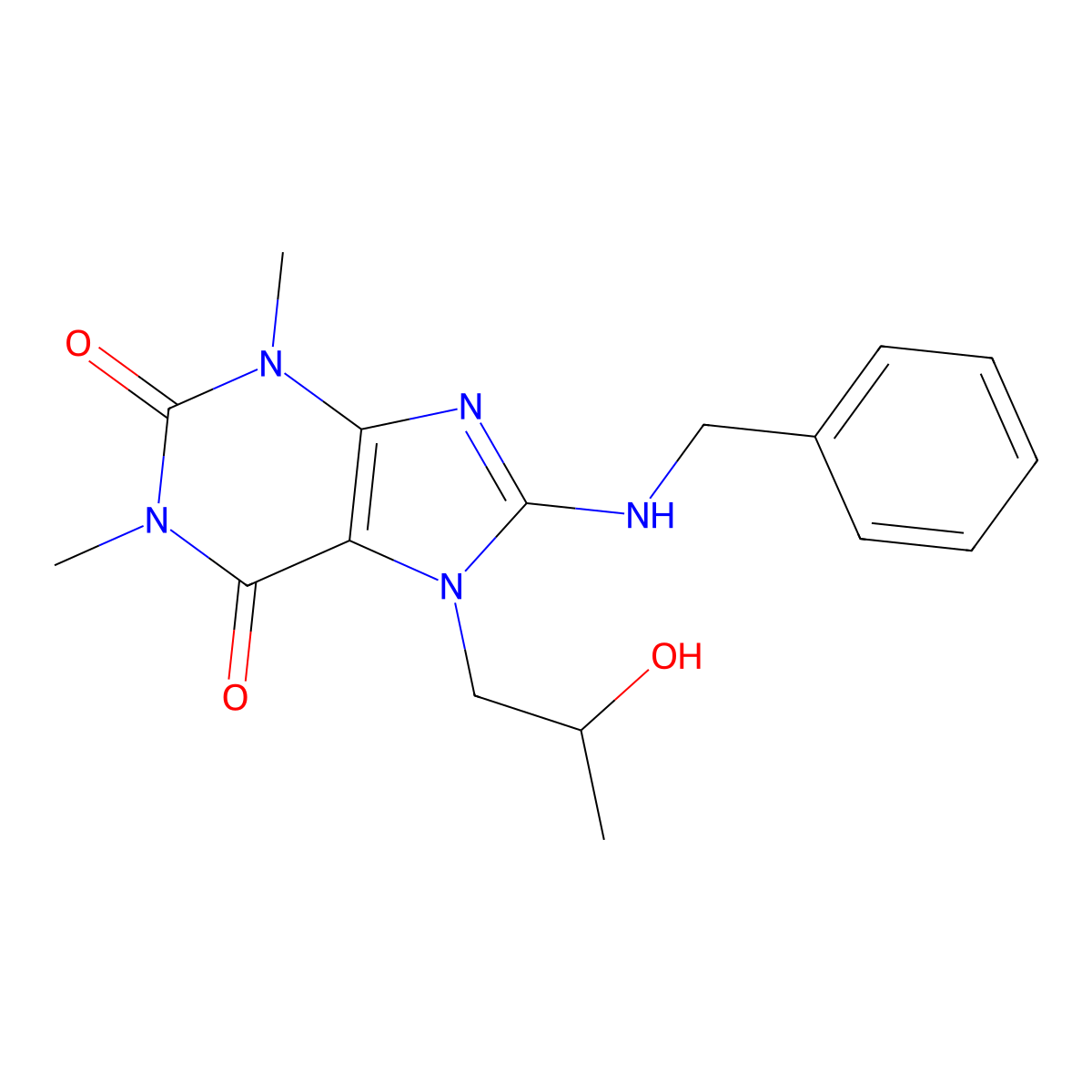 8-(benzylamino)-7-(2-hydroxypropyl)-1,3-dimethyl-1H-purine-2,6(3H,7H)-dione molecular structure, CAS 57000-07-4