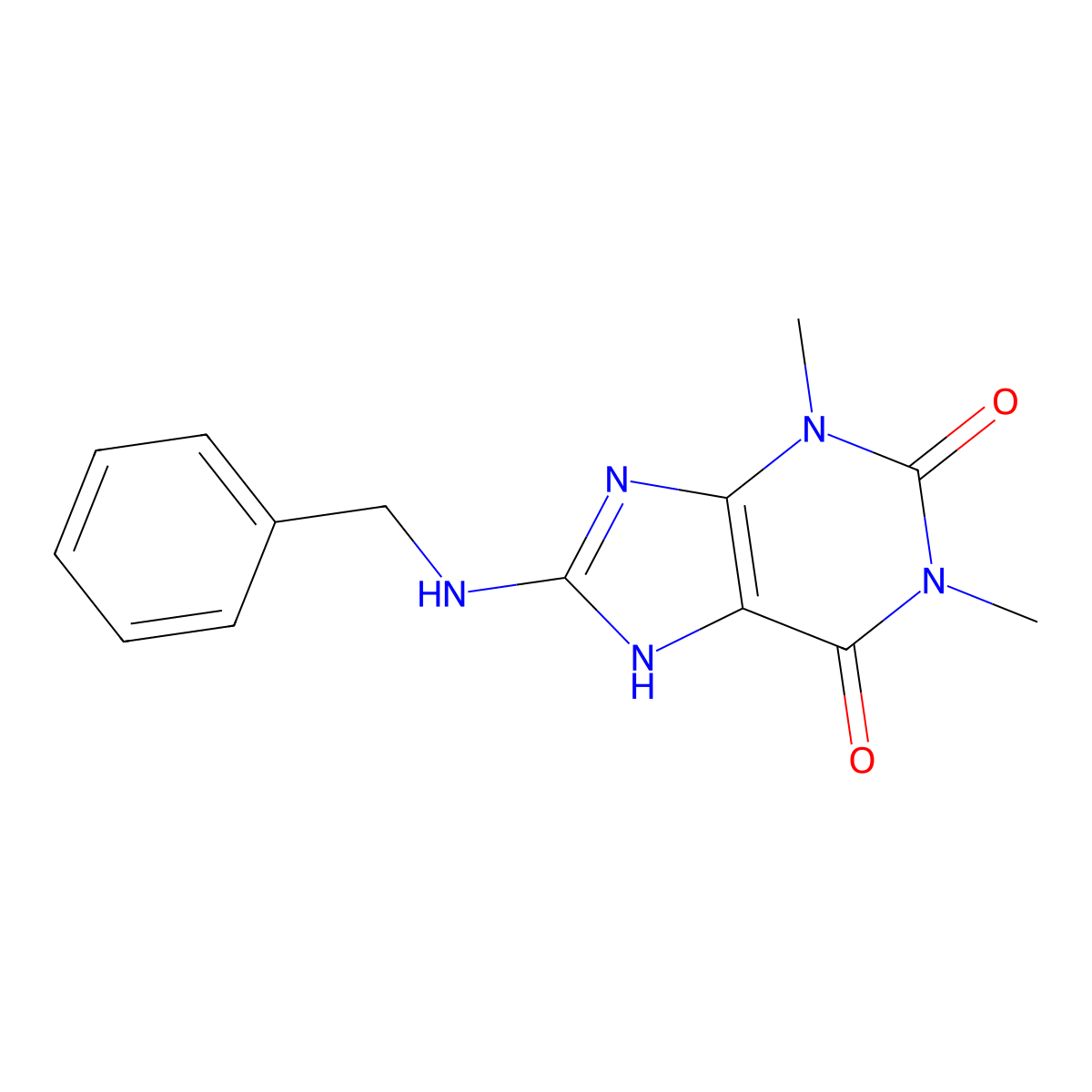 3,9-Dihydro-1,3-dimethyl-8-((phenylmethyl)amino)-1H-purine-2,6-dione molecular structure, CAS 57000-13-2