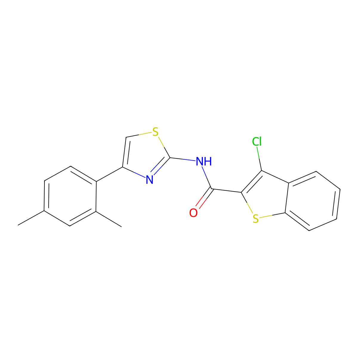 3-chloro-N-[4-(2,4-dimethylphenyl)-1,3-thiazol-2-yl]-1-benzothiophene-2-carboxamide molecular structure, CAS 5701-74-6