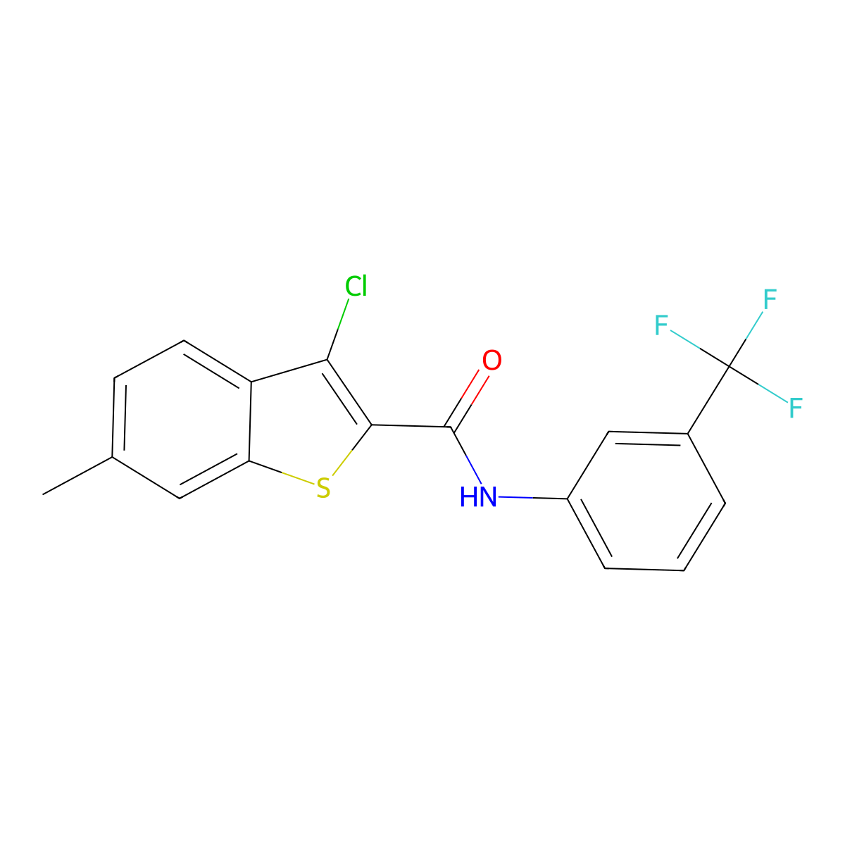 3-chloro-6-methyl-N-[3-(trifluoromethyl)phenyl]-1-benzothiophene-2-carboxamide molecular structure, CAS 5701-83-7