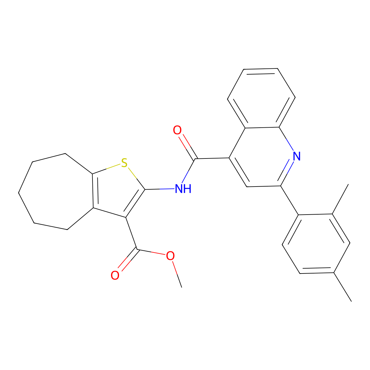 methyl 2-({[2-(2,4-dimethylphenyl)quinolin-4-yl]carbonyl}amino)-5,6,7,8-tetrahydro-4H-cyclohepta[b]thiophene-3-carboxylate molecular structure, CAS 5701-99-5