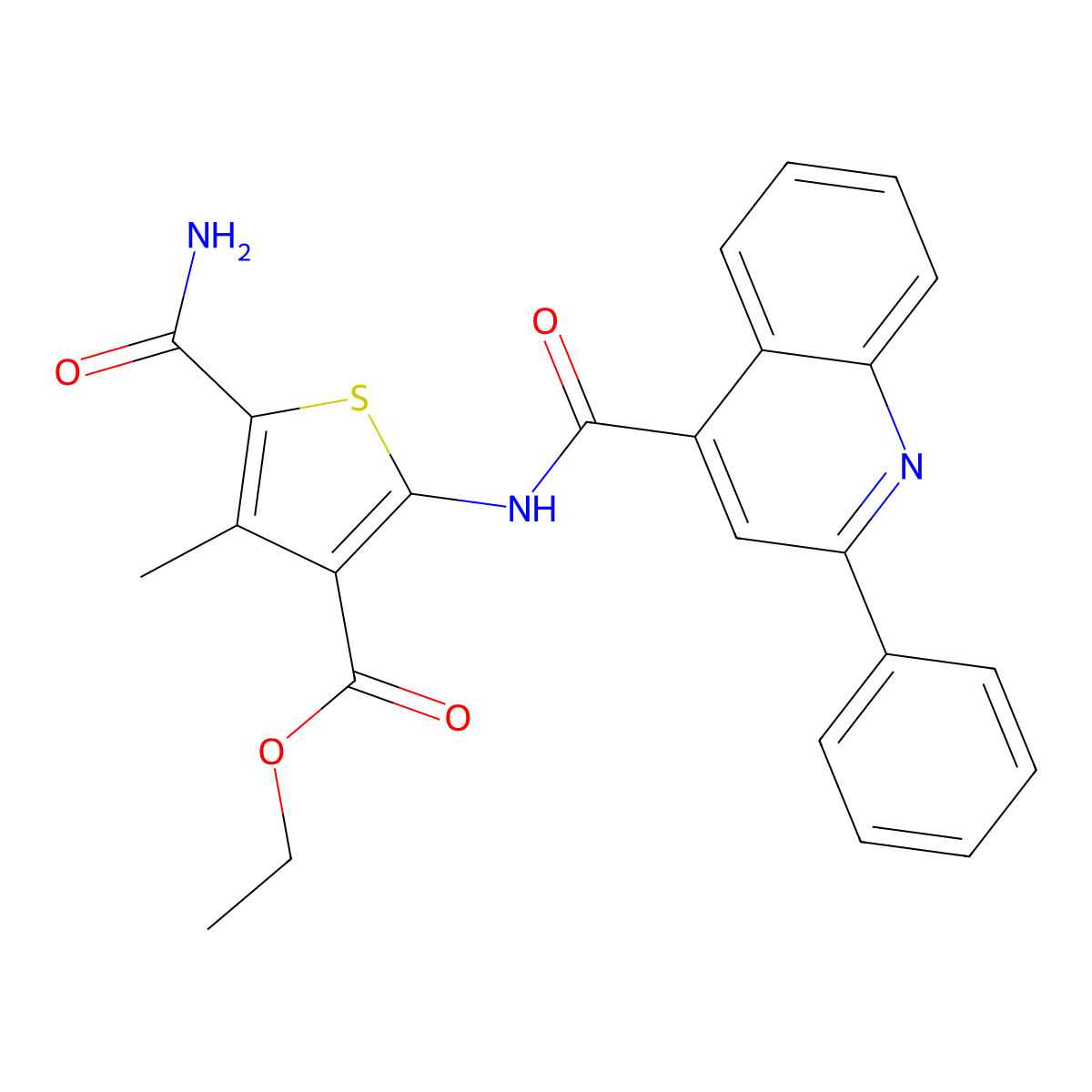 Ethyl 5-carbamoyl-4-methyl-2-[(2-phenylquinoline-4-carbonyl)amino]thiophene-3-carboxylate molecular structure, CAS 5702-09-0