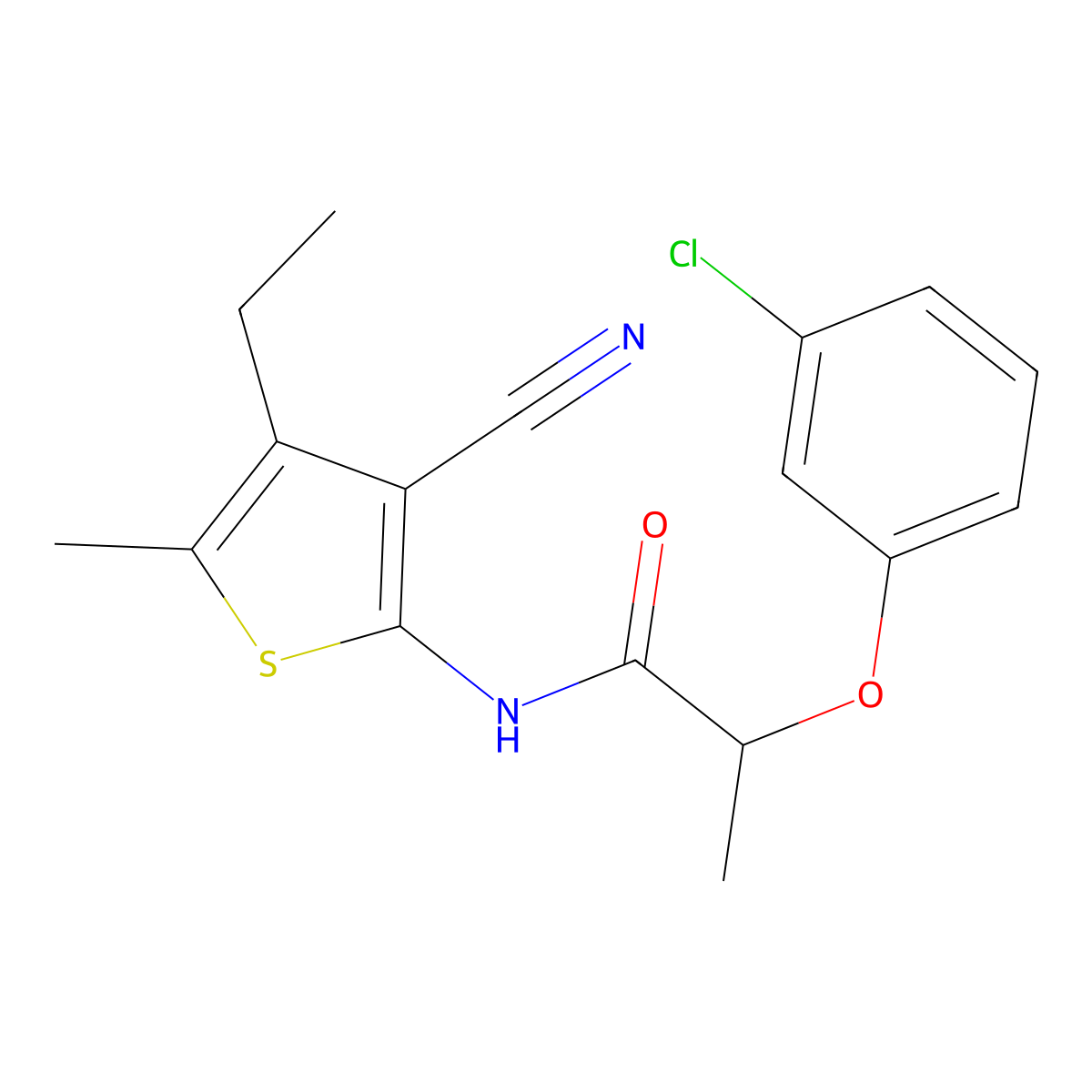 2-(3-chlorophenoxy)-N-(3-cyano-4-ethyl-5-methylthiophen-2-yl)propanamide molecular structure, CAS 5702-56-7