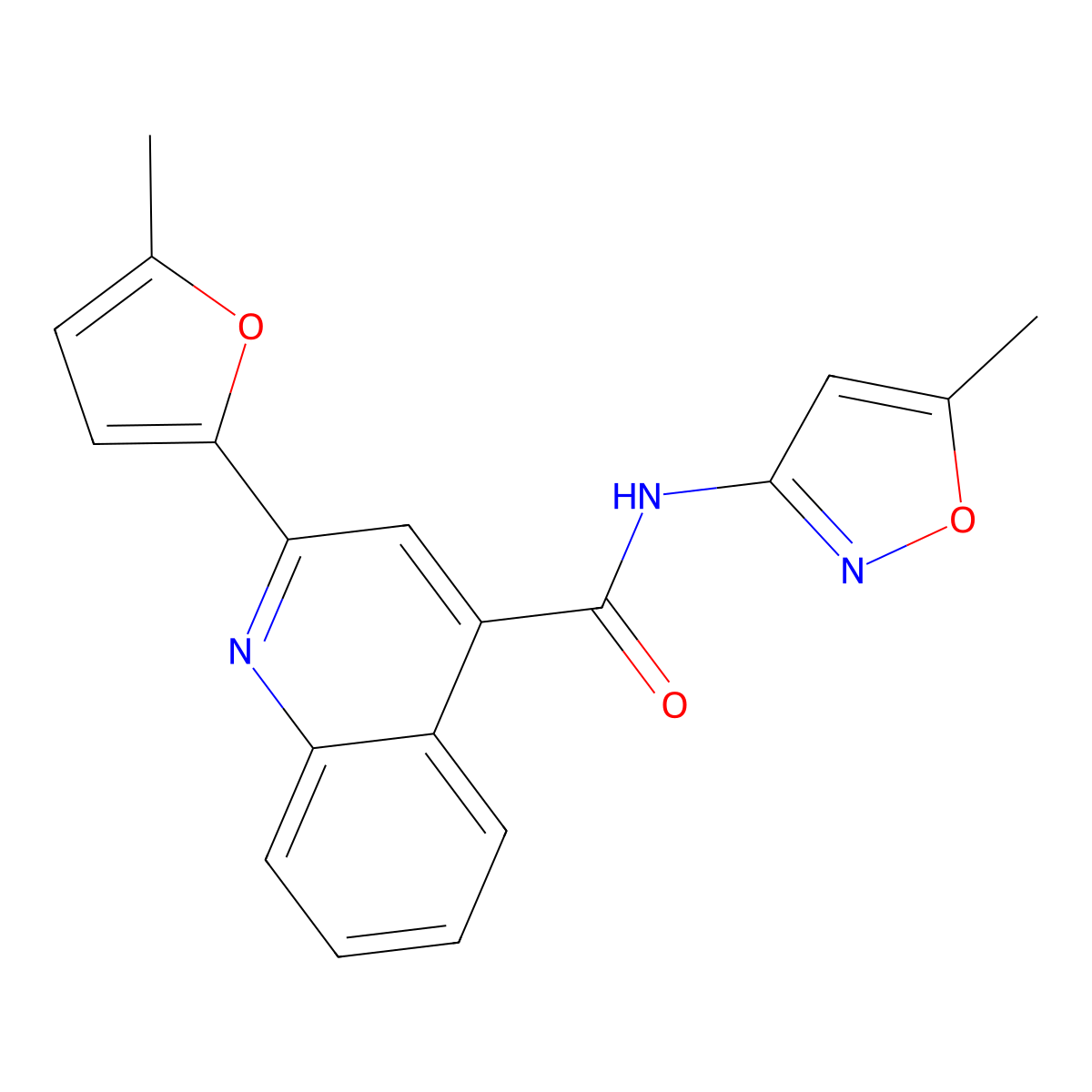 2-(5-methylfuran-2-yl)-N-(5-methyl-1,2-oxazol-3-yl)quinoline-4-carboxamide molecular structure, CAS 5702-58-9