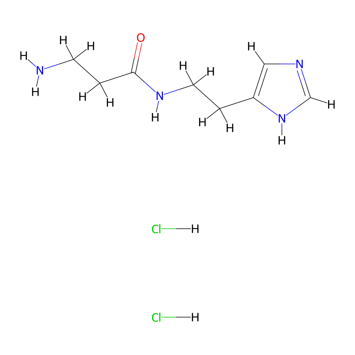 Decarboxy carnosine hydrochloride molecular structure, CAS 57022-38-5