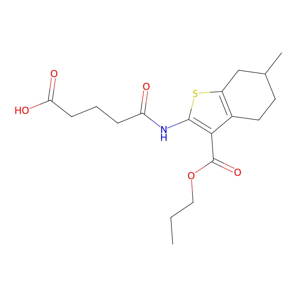4-{[6-Methyl-3-(propoxycarbonyl)-4,5,6,7-tetrahydro-1-benzothiophen-2-yl]carbamoyl}butanoic acid molecular structure, CAS 5703-55-9
