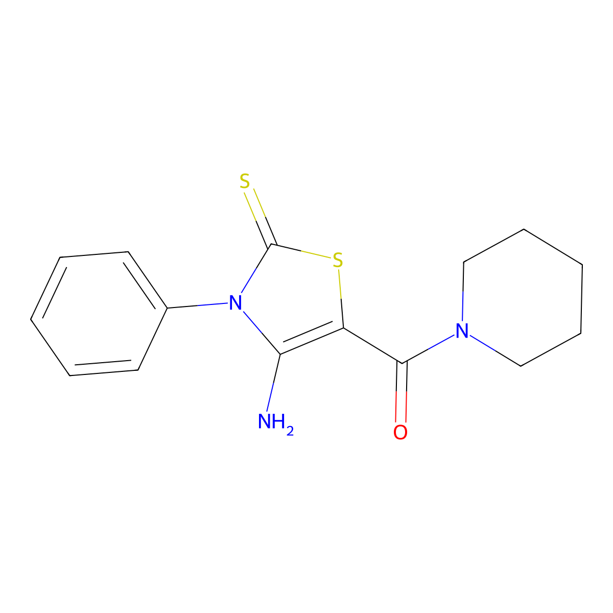 Piperidine, 1-((4-amino-2,3-dihydro-3-phenyl-2-thioxo-5-thiazolyl)carbonyl)- molecular structure, CAS 57036-89-2