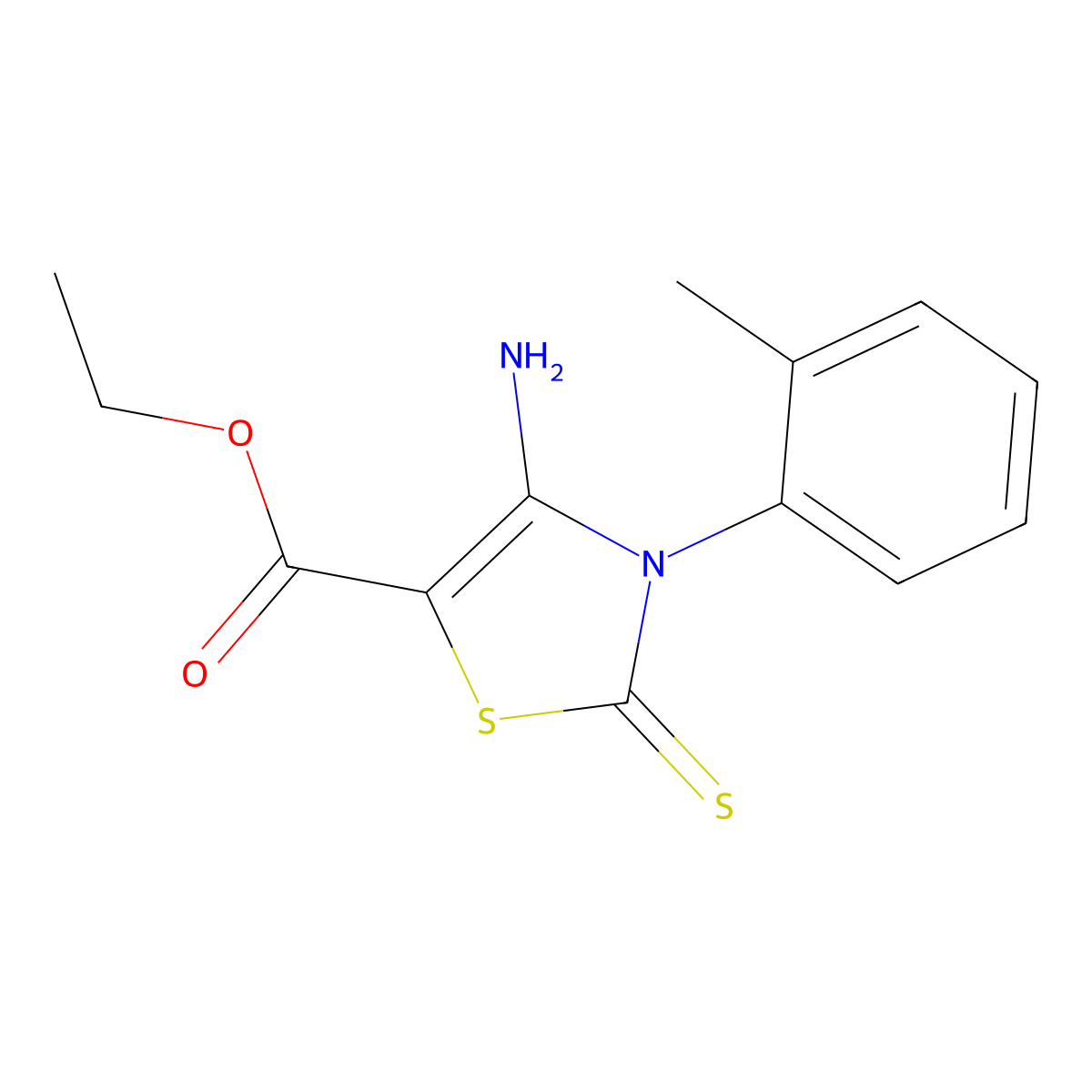 Ethyl 4-amino-2-thioxo-3-(o-tolyl)-2,3-dihydrothiazole-5-carboxylate molecular structure, CAS 57036-90-5
