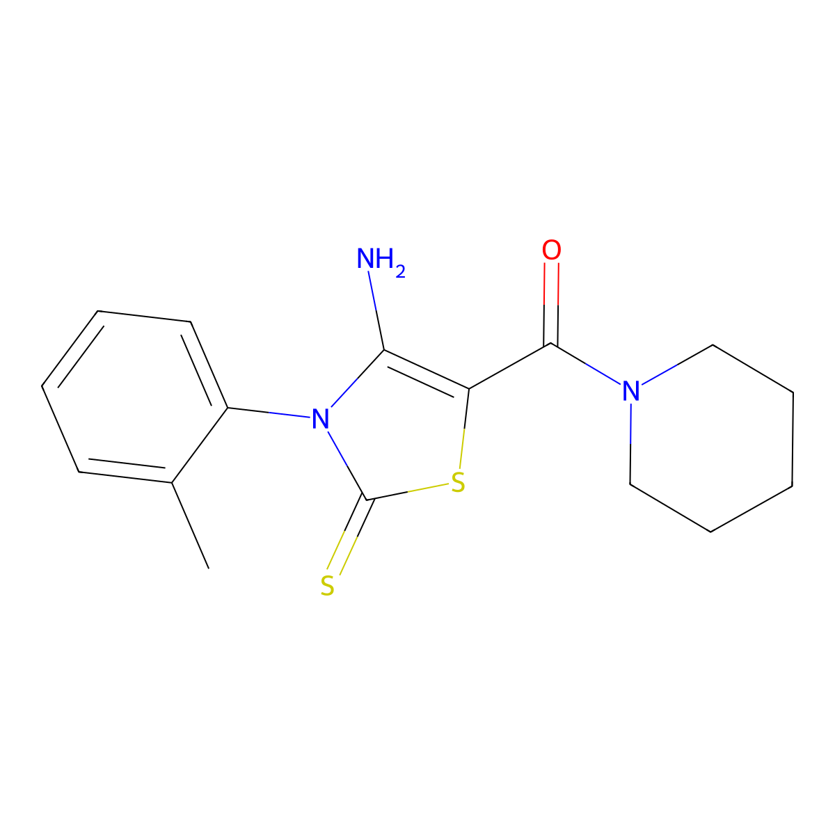 Piperidine, 1-((4-amino-2,3-dihydro-3-(2-methylphenyl)-2-thioxo-5-thiazolyl)carbonyl)- molecular structure, CAS 57036-93-8