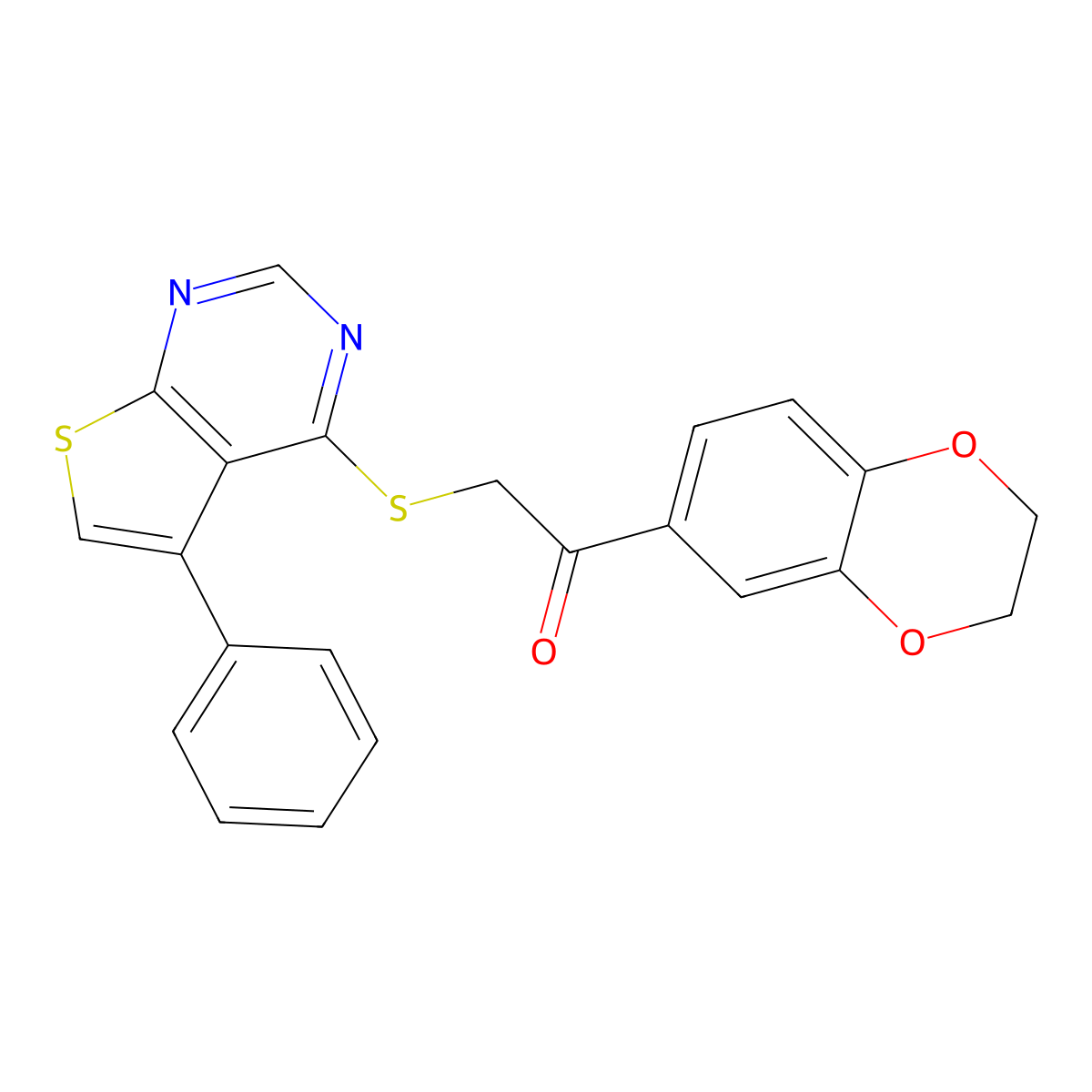 1-(2,3-Dihydrobenzo[b][1,4]dioxin-6-yl)-2-((5-phenylthieno[2,3-d]pyrimidin-4-yl)thio)ethanone molecular structure, CAS 570363-37-0